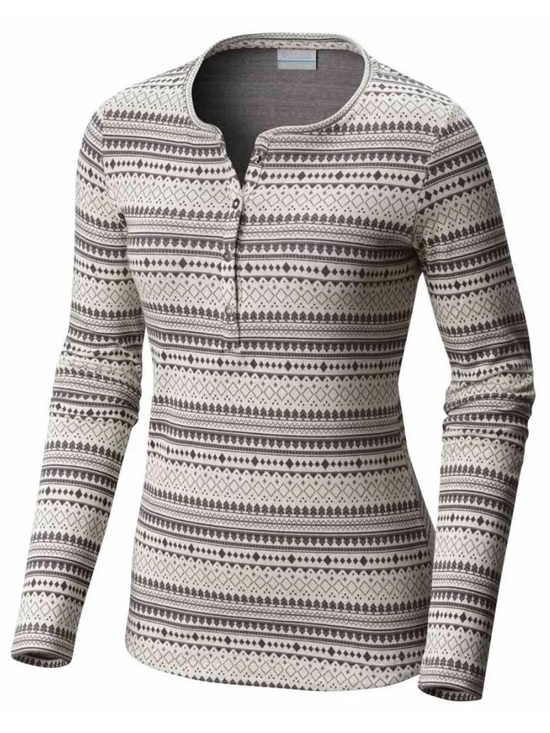 Columbia Tops - Columbia Grey Ivory White Knit Henley Long Sleeve Shirt Womens Large Gorpcore